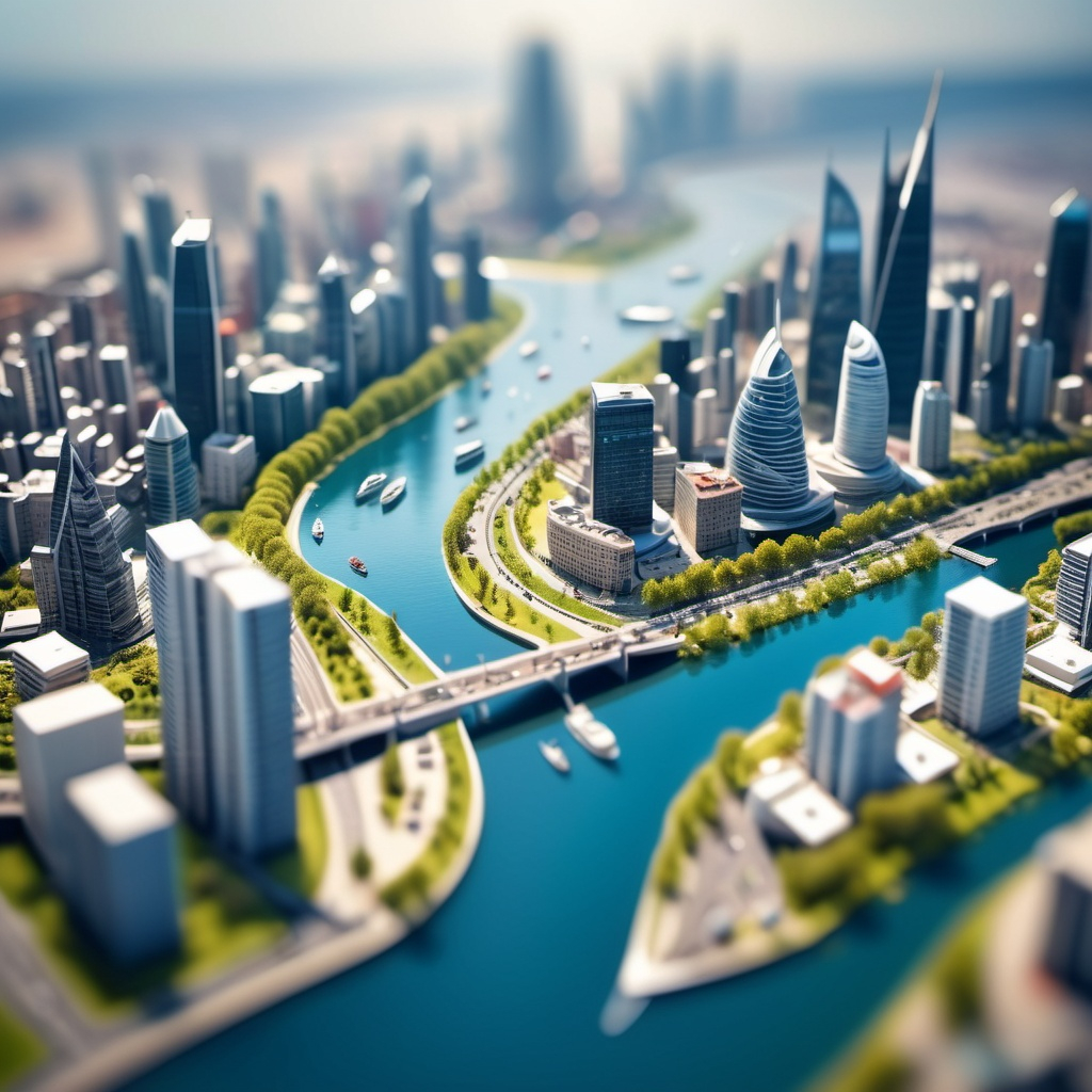 Global city with modern skyscrapers and waterways representing international connectivity